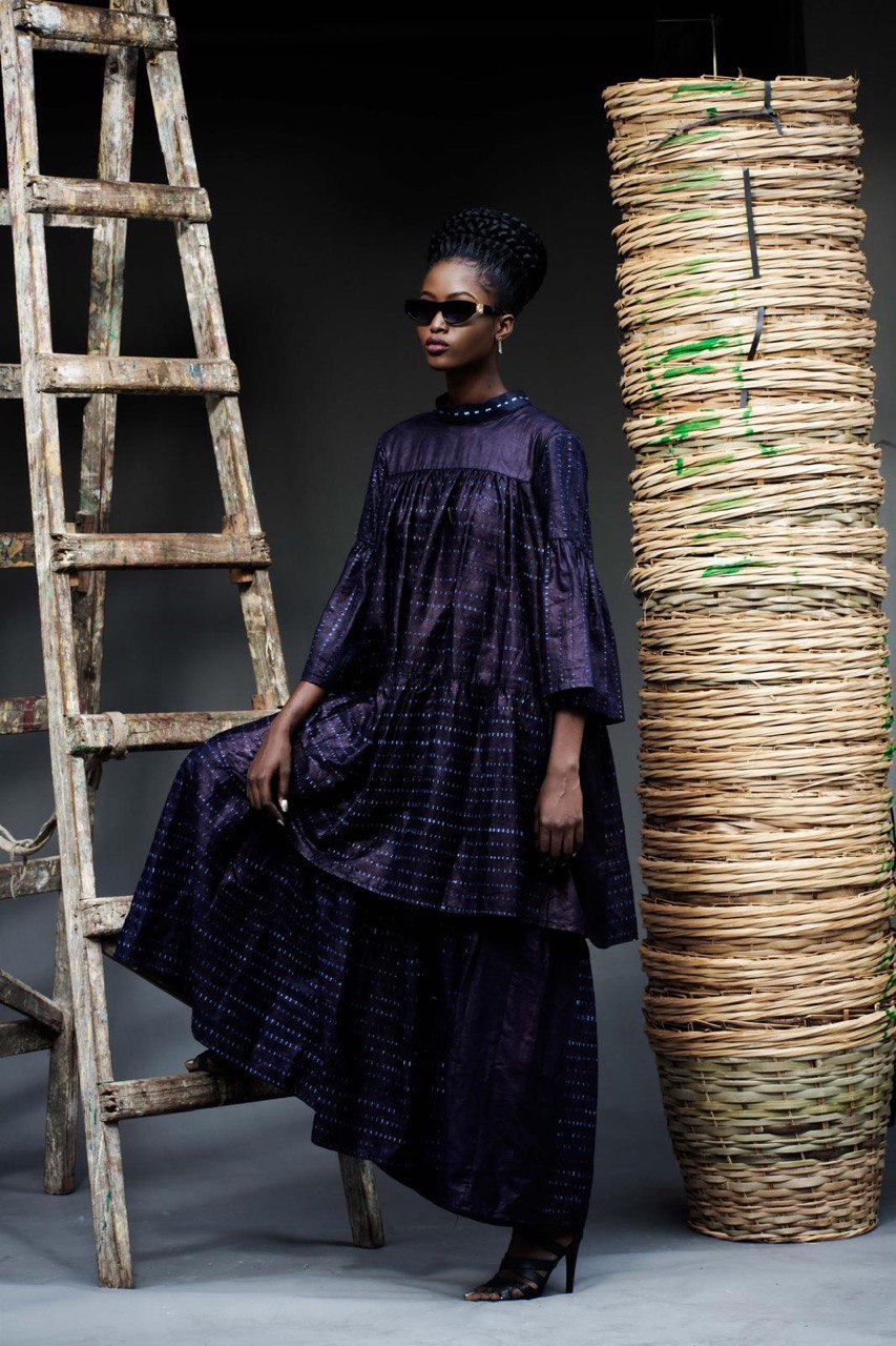 Indigo artisan dress with layered silhouette — hand-dyed fabric — SAAHEL