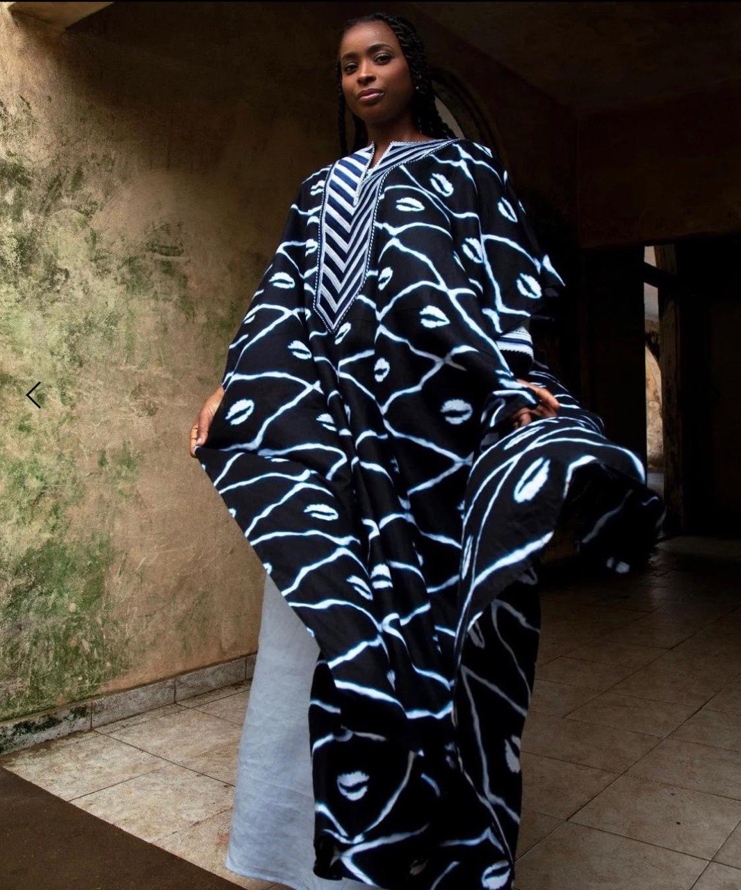 Blue linen and indigo two-piece full look — West African heritage fashion — SAAHEL