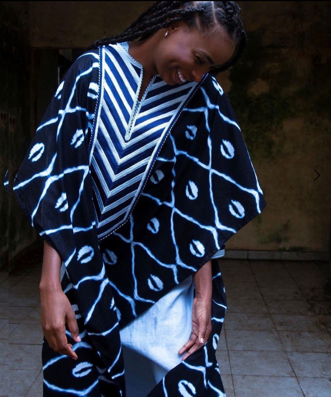 Dogon-Inspired Indigo Overlay Linen Dress | SAAHEL
