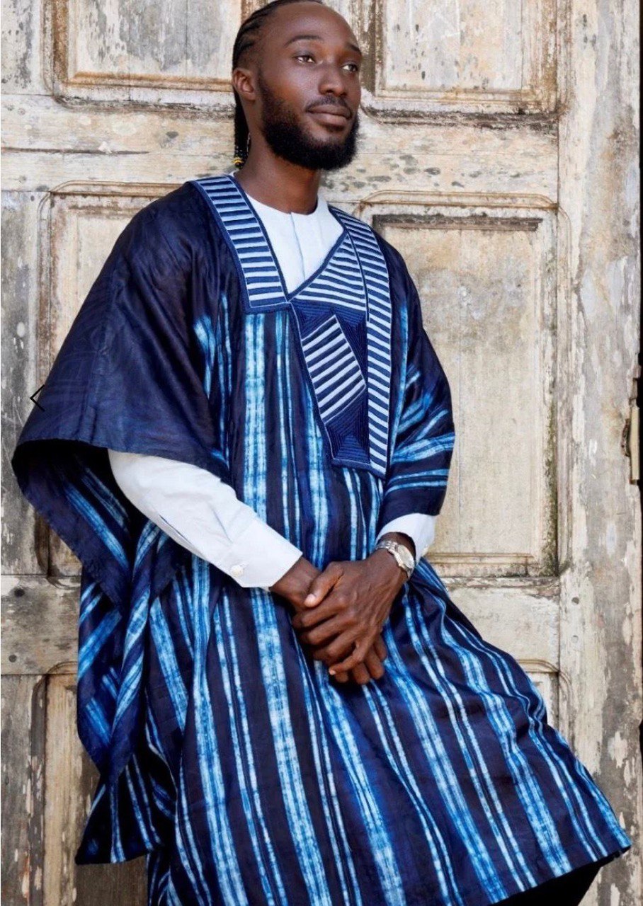 Indigo modern short boubou — hand-dyed artisan fashion for women and men — SAAHEL