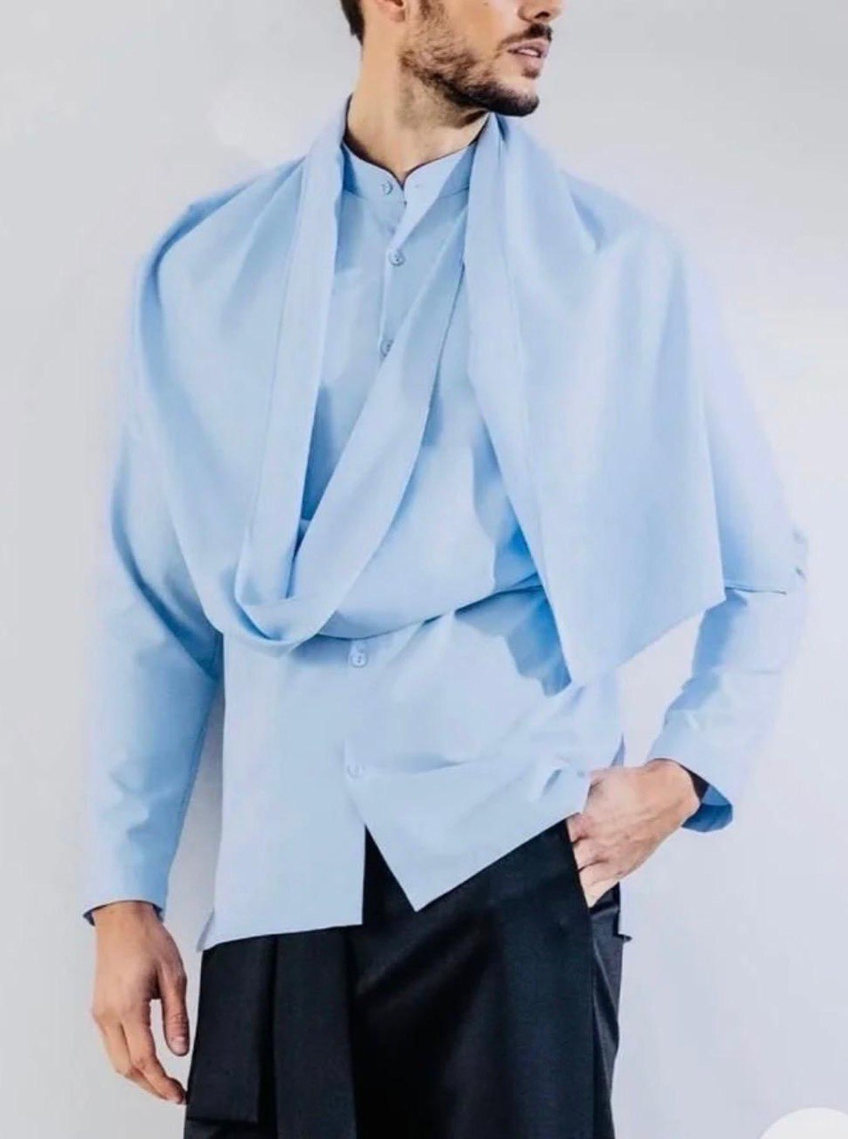 Light Blue Clean Modern Wrap Shirt | SAAHEL
