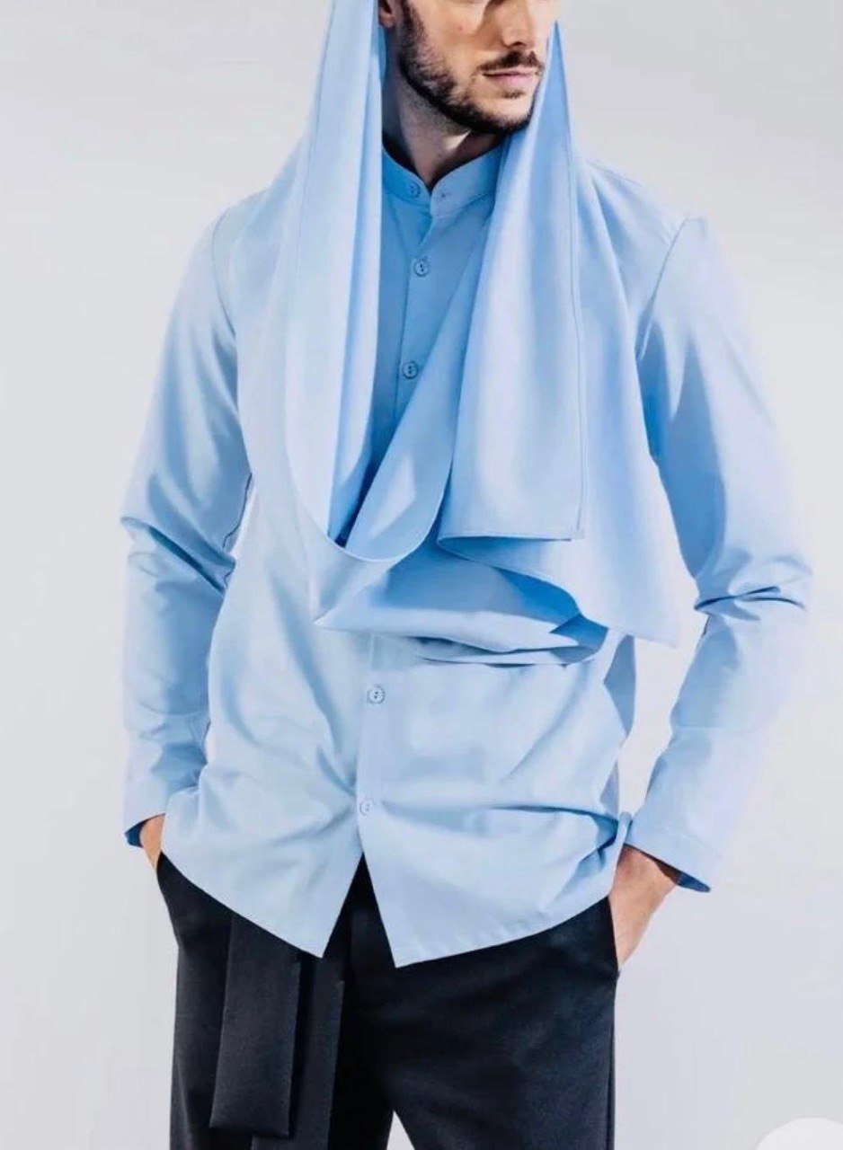 Light Blue Clean Modern Wrap Shirt | SAAHEL
