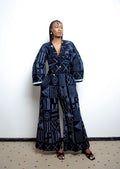 Indigo Dogon Geometric Embroidered Wide-Leg Jumpsuit