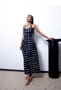 Sleek Indigo Dogon Geometric Thin-Strap Midi Dress