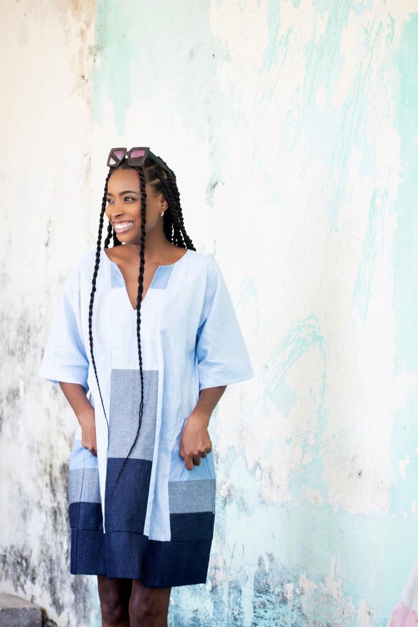 Patchwork Linen Geometric Relaxed Dress | SAAHEL