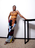 Patchwork Linen Wide-Leg Pants and Ocher Top Set | SAAHEL
