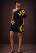 One-Shoulder Geometric Linen Mini Set | SAAHEL
