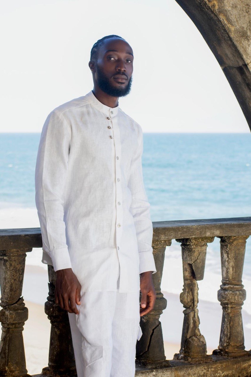 Crisp White Mandarin-Collar Linen Set | SAAHEL
