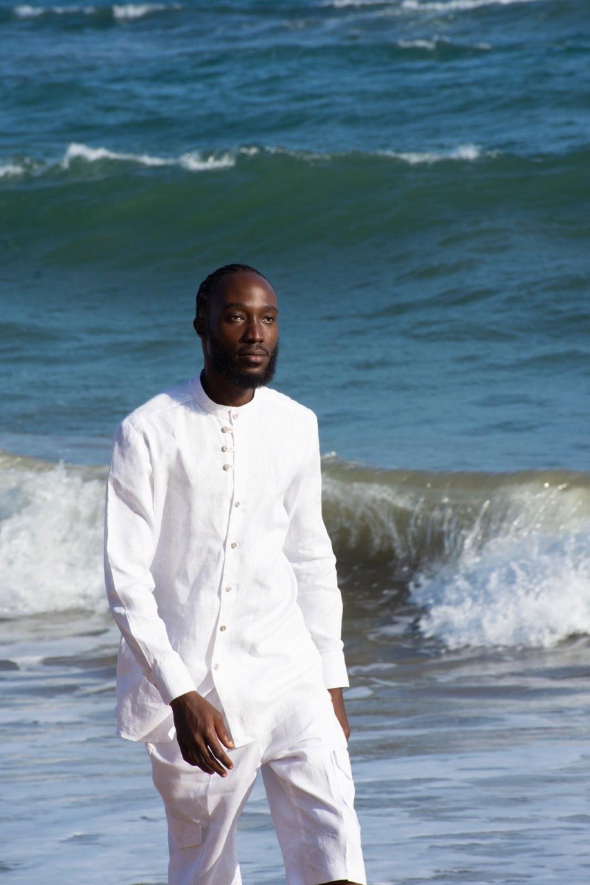 Crisp White Mandarin-Collar Linen Set | SAAHEL
