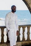 Crisp White Mandarin-Collar Linen Set | SAAHEL
