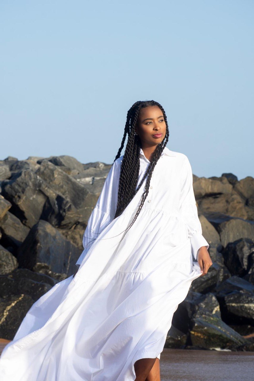 White Cotton Tiered Maxi Dress with Long Sleeves
