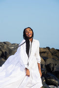 White Cotton Tiered Maxi Dress with Long Sleeves
