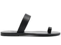 Modern Wide-Strap Flat Sandals in Black Leather | SAAHEL
