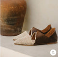 Two-Tone Raffia and Leather Flats | SAAHEL
