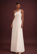 One-Shoulder Ivory Linen Gown with Shell Detail | SAAHEL
