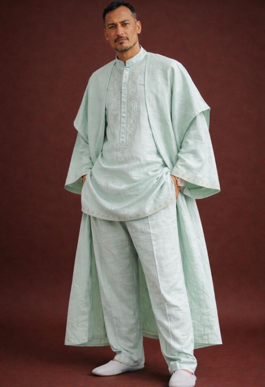 Mint Green Embroidered Three-Piece Set | SAAHEL
