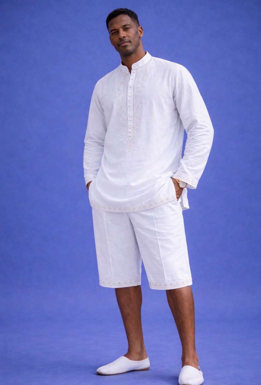 Embroidered Linen Tunic Set | SAAHEL
