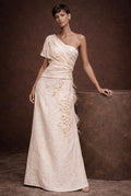 Asymmetrical Linen Two-Piece Set with Cowrie Detail | SAAHEL
