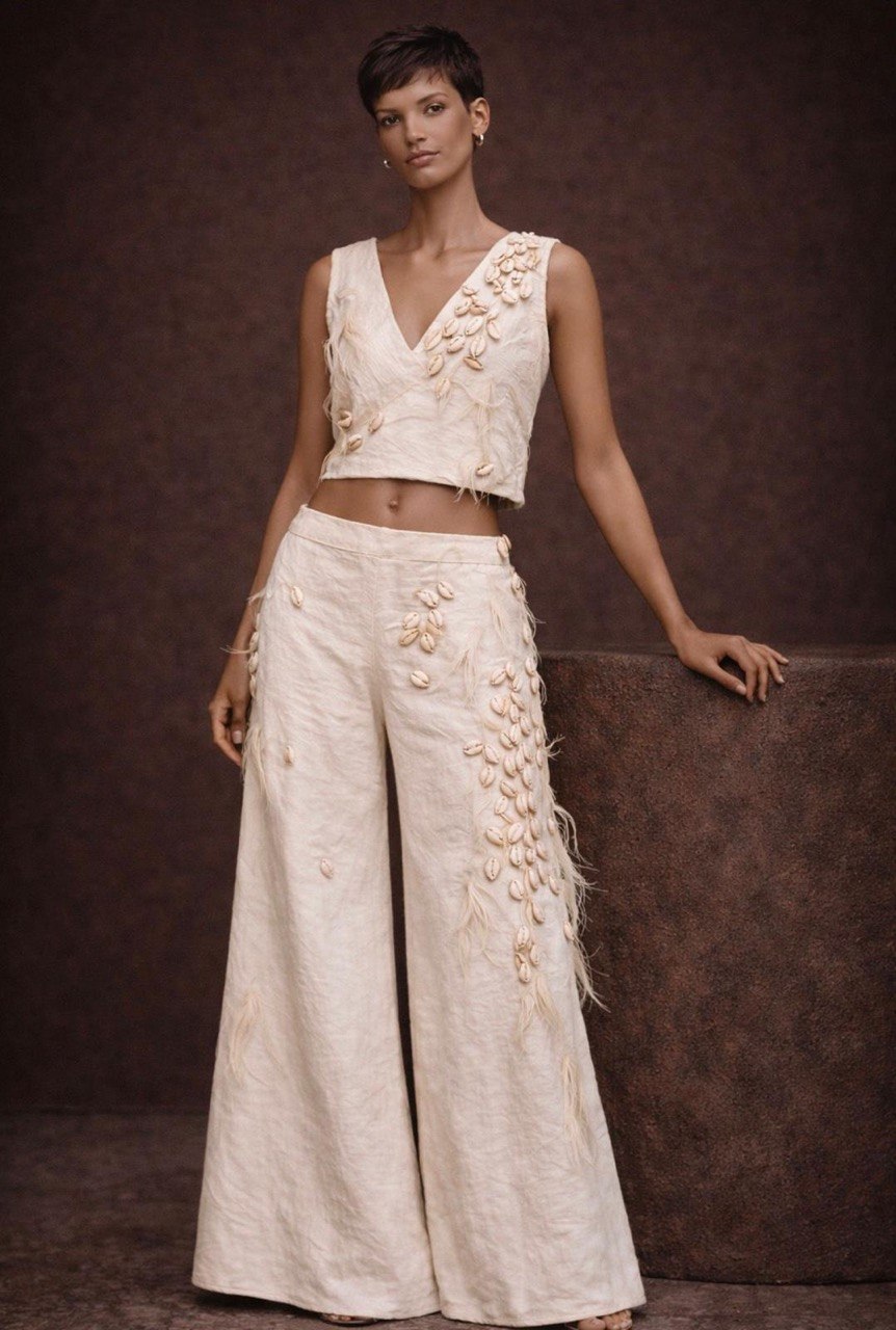 Cowrie Shell Linen Two-Piece Set | SAAHEL

