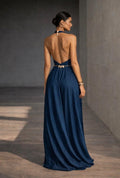 Indigo Halter Jumpsuit with Shell Accents | SAAHEL
