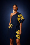 Sculptural One-Shoulder Mini Dress – Bold Geometric Motifs