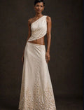 Fluid Low-Waist Linen Ensemble with Embroidered Detail