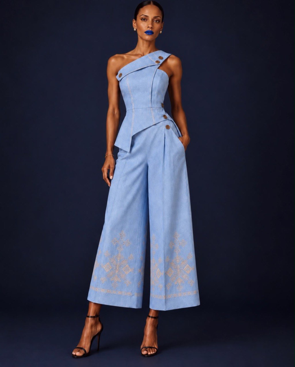 SAAHEL One-Shoulder Embroidered Jumpsuit