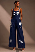 SAAHEL Navy Graphic Wide-Leg Jumpsuit