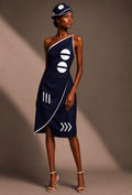 SAAHEL Navy One-Shoulder Graphic Dress