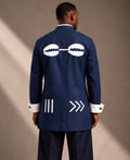 SAAHEL Navy Graphic Stand-Collar Jacket