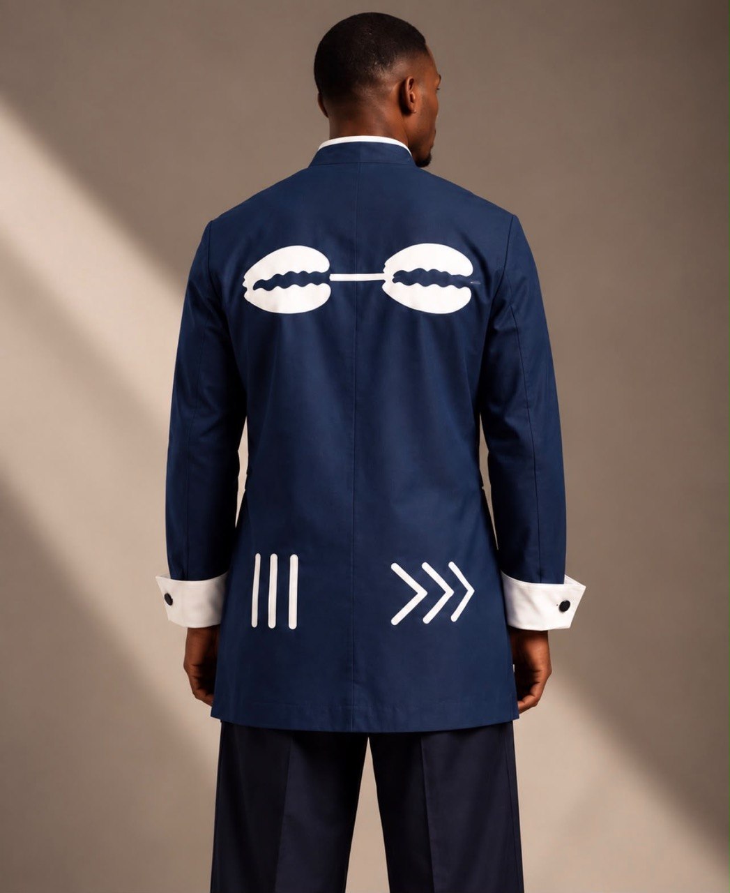 SAAHEL Navy Graphic Stand-Collar Jacket